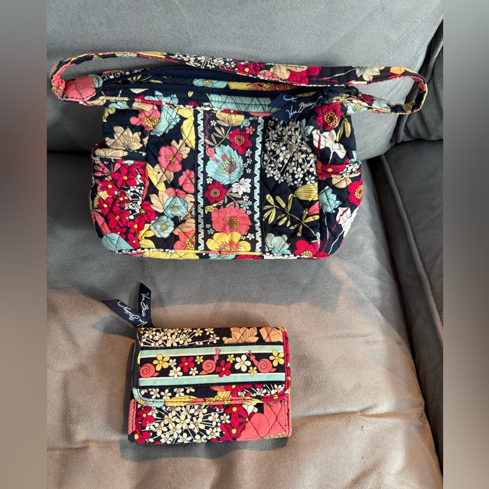 Vera Bradley Floral Quilted Clutch and Wallet Set - Red, Blue, Yellow